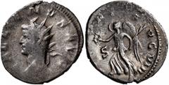 Roman Imperial Gallienus, 253-268. Antoninianus (Billon, 22 mm, 3.43 g, 6 h), Mediolanum, 262. GALLIENVS AVG Radiate head of Gallienus to left. Rev. [VICT]ORI[A] AVG VIII Victory advancing left, holdi