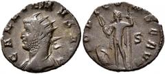 Roman Imperial Gallienus, 253-268. Antoninianus (Billon, 20 mm, 2.28 g, 12 h), Mediolanum, 262. GALLIENVS AVG Radiate bust of Gallienus to left, with slight drapery on his left shoulder. Rev. IOVI CON