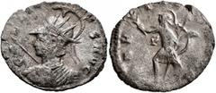 Roman Imperial Gallienus, 253-268. Antoninianus (Billon, 21 mm, 2.33 g, 1 h), Mediolanum, 262. GALLIENVS AVG Draped and cuirassed bust of Gallienus to left, wearing radiate and crested helmet and hold