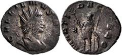 Roman Imperial Gallienus, 253-268. Antoninianus (Silvered bronze, 20 mm, 2.47 g, 4 h), Rome, 265-266. GALLIENVS AVG Radiate and cuirassed bust of Gallienus to right. Rev. MARTI PACIFERO Mars standing 