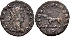 Roman Imperial Gallienus, 253-268. Antoninianus (Bronze, 20 mm, 3.30 g, 5 h), Rome, 267-268. GALLIENVS AVG Radiate, draped and cuirassed bust of Gallienus to right, seen from behind. Rev. LIBERO P CON