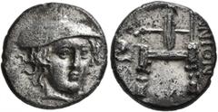 Greek THRACE. Ainos. Circa 357-342/1 BC. Drachm (Silver, 17 mm, 3.74 g, 12 h). Head of Hermes facing slightly to right, wearing petasos. Rev. AINION Archaic cult image of Hermes standing to left on th