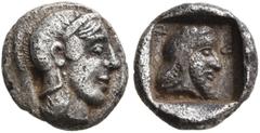 Greek DYNASTS OF LYCIA. Kherei, circa 440/30-410 BC. Tritartemorion (?) (Silver, 8 mm, 0.64 g, 12 h). Head of Athena to right, wearing crested Attic helmet decorated with three olive leaves and palmet