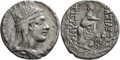 Greek KINGS OF ARMENIA. Tigranes II ‘the Great’, 95-56 BC. Tetradrachm (Silver, 28 mm, 15.39 g, 12 h), Tigranokerta, circa 80-68. Draped bust of Tigranes II to right, wearing five-pointed tiara decora