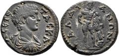 Roman Provincial LYDIA. Daldis. Geta, as Caesar, 198-209. Diassarion (Bronze, 23 mm, 6.79 g, 5 h). Λ CЄ ΓЄTAC•KA• Bare-headed, draped and cuirassed bust of Geta to right, seen from behind. Rev. ΔAΛΔI•