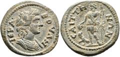Roman Provincial LYDIA. Saitta. Pseudo-autonomous issue. Assarion (Bronze, 24 mm, 5.28 g, 6 h), time of the Severans, circa 193-235. IЄPA BOYΛH Laureate and draped bust of Boulé to right. Rev. CAITTHN