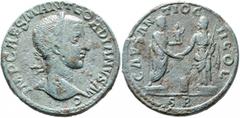 Roman Provincial PISIDIA. Antiochia. Gordian III, 238-244. 'Sestertius' (Orichalcum, 33 mm, 24.85 g, 7 h). IMP CAES M ANT GORDANVS AVG Laureate head of Gordian III to right. Rev. CAES ANTIOCH COL / S 