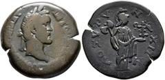 Roman Provincial EGYPT. Alexandria. Antoninus Pius, 138-161. Drachm (Bronze, 32 mm, 21.75 g, 11 h), Oxyrhynchite nome, RY 8 = 144/5. [ΑΥΤ Κ Τ] ΑΙΛ ΑΔΡ ΑΝΤⲰ[ΝΙΝΟC CЄΒ ЄΥC] Laureate head of Antoninus Pi