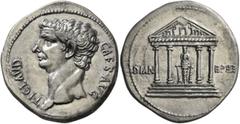 Roman Imperial Claudius, 41-54. Cistophorus (Silver, 28 mm, 11.29 g, 6 h), Ephesus, circa 41-42. TI•CLAVD CAES•AVG Bare head of Claudius to left. Rev. DIAN - EPHE Tetrastyle temple on podium of four s