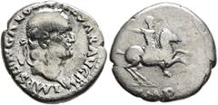 Roman Imperial Galba, 68-69. Denarius (Silver, 17 mm, 3.08 g, 5 h), Rome. IMP SER GALBA CAESAR AVG P M Laureate head of Galba to right. Rev. IMP Galba, in military attire, on horseback to right, wield