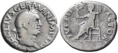 Roman Imperial Vitellius, 69. Denarius (Silver, 19 mm, 3.00 g, 7 h), Rome. A VITELLIVS GERMAN IMP TR P Laureate head of Vitellius to right. Rev. IVPPITER VICTOR Jupiter seated to left, holding Victory