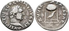 Roman Imperial Vitellius, 69. Denarius (Silver, 18 mm, 2.83 g, 6 h), Rome, late April-20 December 69. A VITELLIVS GERM IMP AVG TR P Laureate head of Vitellius to right. Rev. XV VIR SACR FAC Tripod wit
