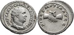 Roman Imperial Balbinus, 238. Antoninianus (Silver, 23 mm, 4.88 g, 1 h), Rome, circa April-June 238. IMP CAES D CAEL BALBINVS AVG Radiate, draped and cuirassed bust of Balbinus to right. Rev. FIDES MV