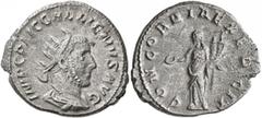 Roman Imperial Gallienus, 253-268. Antoninianus (Silver, 22 mm, 4.09 g, 12 h), Rome, 253-254. IMP C P LIC GALLIENVS AVG Radiate, draped and cuirassed bust of Gallienus to right, seen from behind. Rev.