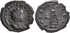 Roman Imperial Gallienus, 253-268. Antoninianus (Billon, 22 mm, 2.66 g, 7 h), Viminacium, 255-256. IMP GALLIENVS P F AVG Radiate and cuirassed bust of Gallienus to right. Rev. SPES PVBLICA Spes advanc
