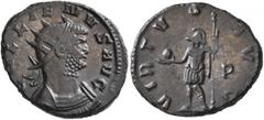 Roman Imperial Gallienus, 253-268. Antoninianus (Silvered bronze, 21 mm, 4.51 g, 11 h), Rome, 260-261. GALLIENVS AVG Radiate and cuirassed bust of Gallienus to right. Rev. VIRTVS AVG Mars standing fro