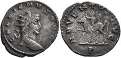 Roman Imperial Gallienus, 253-268. Antoninianus (Billon, 22 mm, 2.42 g, 7 h), Rome, 260-261. GALLIENVS AVG Radiate head of Gallienus to right. Rev. ADVENTVS AVG / P Gallienus on horseback to left, rai