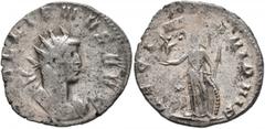 Roman Imperial Gallienus, 253-268. Antoninianus (Billon, 22 mm, 2.66 g, 5 h), Mediolanum, 260-261. GALLIENVS AVG Radiate and cuirassed bust of Gallienus to right. Rev. LEG I M[I]N VI P VI F Minerva st