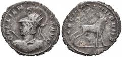 Roman Imperial Gallienus, 253-268. Antoninianus (Billon, 23 mm, 2.59 g, 6 h), Mediolanum, 261. GALLIENVS AVG Draped and cuirassed bust of Gallienus to left, wearing radiate and crested helmet and hold