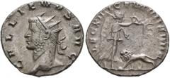 Roman Imperial Gallienus, 253-268. Antoninianus (Billon, 21 mm, 3.87 g, 6 h), Mediolanum, 261. GALLIENVS AVG Radiate head of Gallienus to left. Rev. LEG XIII GEM VII P VII F Victory standing right, ho