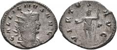 Roman Imperial Gallienus, 253-268. Antoninianus (Billon, 21 mm, 2.26 g, 12 h), Rome, 260-261. GALLIENVS AVG Radiate, draped and cuirassed bust of Gallienus to right. Rev. VIRTVS AVG Mars standing fron