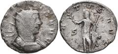 Roman Imperial Gallienus, 253-268. Antoninianus (Billon, 20 mm, 2.47 g, 7 h), Mediolanum, 262. GALLIENVS AVG Radiate and cuirassed bust of Gallienus to right. Rev. VIRTVS AVG Hercules standing front, 