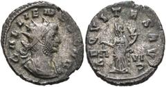Roman Imperial Gallienus, 253-268. Antoninianus (Silvered bronze, 22 mm, 4.19 g, 7 h), Rome, 262. GALLIENVS AVG Radiate and cuirassed bust of Gallienus to right. Rev. AEQVITAS AVG Aequitas standing fr