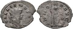 Roman Imperial Gallienus, 253-268. Antoninianus (Billon, 24 mm, 2.50 g, 12 h), Rome, 262. GALLIENVS AVG Radiate head of Gallienus to right. Rev. ANNONA AVG Annona standing front, head to right, placin
