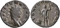 Roman Imperial Gallienus, 253-268. Antoninianus (Billon, 21 mm, 3.54 g, 1 h), Mediolanum, 262. GALLIENVS AVG Radiate bust of Gallienus to right, with slight drapery over his shoulders. Rev. IOVI CONSE