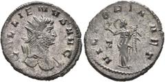 Roman Imperial Gallienus, 253-268. Antoninianus (Silvered bronze, 21 mm, 3.38 g, 7 h), Rome, 265-266. GALLIENVS AVG Radiate bust of Gallienus to right, with slight drapery over his shoulders. Rev. VIC