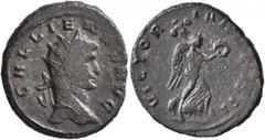 Roman Imperial Gallienus, 253-268. Antoninianus (Silvered bronze, 21 mm, 4.23 g, 7 h), Siscia, 266-267. GALLIENVS AVG Radiate head of Gallienus to right. Rev. VICTORIA AVGVSTI Victory advancing left, 