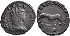 Roman Imperial Gallienus, 253-268. Antoninianus (Bronze, 21 mm, 2.85 g, 5 h), Rome, 267-268. GALLIENVS AVG Radiate and cuirassed bust of Gallienus to right. Rev. LIBERO P CONS AVG / B Tigress walking 