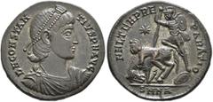 Roman Imperial Constantius II, 337-361. Follis (Silvered bronze, 24 mm, 5.71 g, 1 h), Nicomedia, 348-351. D N CONSTANTIVS P F AVG Pearl-diademed, draped and cuirassed bust of Constantius II to right. 