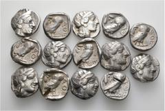 Group Lots A lot containing 14 silver coins. All: Athens Tetradrachms. Fine to about very fine. LOT SOLD AS IS, NO RETURNS. 14 coins in lot.