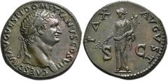 Roman Imperial Domitian, as Caesar, 69-81. Sestertius (Orichalcum, 34 mm, 26.58 g, 7 h), uncertain mint in the East (in Thrace or Bithynia?), 80-81. CAES DIVI AVG VESP F DOMITIANVS COS VII Laureate he
