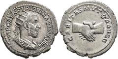 Roman Imperial Pupienus, 238. Antoninianus (Silver, 22 mm, 4.62 g, 12 h), Rome, circa April-June 238. IMP CAES PVPIEN MAXIMVS AVG Radiate, draped and cuirassed bust of Pupienus to right, seen from beh