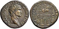 Roman Imperial Claudius, 41-54. Sestertius (Orichalcum, 36 mm, 33.06 g, 12 h), Rome, circa 41-50. TI CLAVDIVS CAESAR•AVG P M TR P IMP Laureate head of Claudius to right. Rev. NERO CLAVDIVS DRVSVS GERM