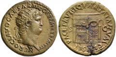 Roman Imperial Nero, 54-68. Dupondius (Orichalcum, 29 mm, 13.39 g, 6 h), Rome, circa 65. NERO CLAVDIVS CAESAR AVG GER P M TR P IMP P P Radiate head of Nero to right. Rev. PACE P R VBIQ PARTA IANVM CLV