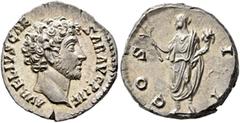 Roman Imperial Marcus Aurelius, as Caesar, 139-161. Denarius (Silver, 18 mm, 3.56 g, 1 h), Rome, 146. AVRELIVS CAESAR AVG PII F Bare head of Marcus Aurelius to right. Rev. COS II Honos, togate, standi