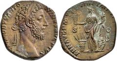 Roman Imperial Commodus, 177-192. Sestertius (Orichalcum, 29 mm, 17.83 g, 6 h), Rome, 184. M COMMODVS ANTONINVS AVG PIVS Laureate head of Commodus to right. Rev. ANN AVG P M TR P VIIII IMP VI [COS III