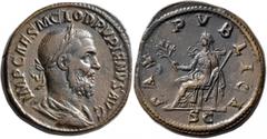 Roman Imperial Pupienus, 238. Sestertius (Orichalcum, 32 mm, 26.22 g, 12 h), Rome, circa April-June 238. IMP CAES M CLOD PUPIENVS AVG Laureate, draped and cuirassed bust of Pupienus to right, seen fro
