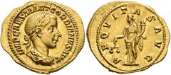 Roman Imperial Gordian III, 238-244. Aureus (Gold, 21 mm, 4.83 g, 11 h), Rome, 239. IMP CAES M ANT GORDIANVS AVG Laureate, draped and cuirassed bust of Gordian III to right, seen from behind. Rev. AEQ