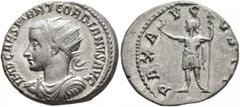 Roman Imperial Gordian III, 238-244. Antoninianus (Silver, 21 mm, 4.99 g, 1 h), Antiochia, 239-240. IMP CAES M ANT GORDIANVS AVG Radiate, draped and cuirassed bust of Gordian III to left. Rev. PAX AVG