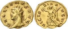 Roman Imperial Gallienus, 253-268. Binio (Gold, 23 mm, 4.33 g, 12 h), Mediolanum, 260-261. GALLIENVS AVG Radiate head of Gallienus to left. Rev. VICTORIA AVG VII Victory advancing left, holding wreath