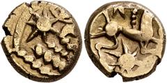 Celtic NORTHEAST GAUL. Bellovaci. Circa 60-30/25 BC. Stater (Gold, 15 mm, 5.73 g), 'à l'astre' type. Devolved and disjointed male head to right, with prominent nose, big eye and a star on the temple. 
