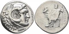 Greek KINGS OF MACEDON. Alexander III ‘the Great’, 336-323 BC. Tetradrachm (Silver, 30 mm, 16.70 g, 12 h), Perge, circa 221-189. Head of Herakles to right, wearing lion skin headdress; on ear, counter
