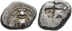 Greek IONIA. Ephesos. Circa 500-420 BC. Drachm (Silver, 14 mm, 3.52 g). Bee. Rev. Irregular incuse square. Karwiese Series VI, 1B, 43 and p. 175, 13 ( this coin ). Rosen 570. Beautifully toned. Struck