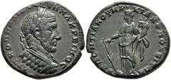 Roman Provincial MOESIA INFERIOR. Marcianopolis. Macrinus, 217-218. Tetrassarion (Bronze, 25 mm, 10.51 g, 12 h), Pontianus, legatus consularis. AYΤ K OΠEΛΛΙΟC CEΥΗ MAKPEINOC Laureate and cuirassed bus