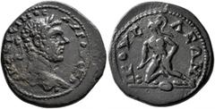 Roman Provincial BITHYNIA. Prusa ad Olympum. Macrinus, 217-218. Diassarion (Bronze, 24 mm, 8.01 g, 1 h). ΜΑΚΡЄΙΝΟC ΑΥΓΟΥCΤΟC Laureate head of Macrinus to right. Rev. ΠΡΟΥCΑΕΩΝ Ajax the Telamonian, nud