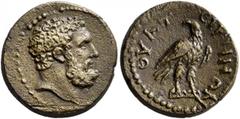 Roman Provincial LYDIA. Thyateira. Pseudo-autonomous issue. Hemiassarion (Orichalcum, 15 mm, 3.32 g, 7 h), time of the Severans, circa 193-235. Bearded head of Herakles to right. Rev. ΘΥΑΤЄΙΡΗΝΩΝ Eagl